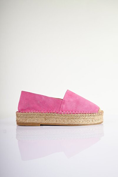 SU SHOE BOUTIQUE NO87 Fuşya Hakiki Süet Deri Hasır Topuklu Espadril