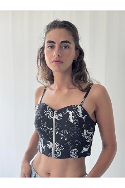 Retrobird Дамско бюстие с цип отпред, черно