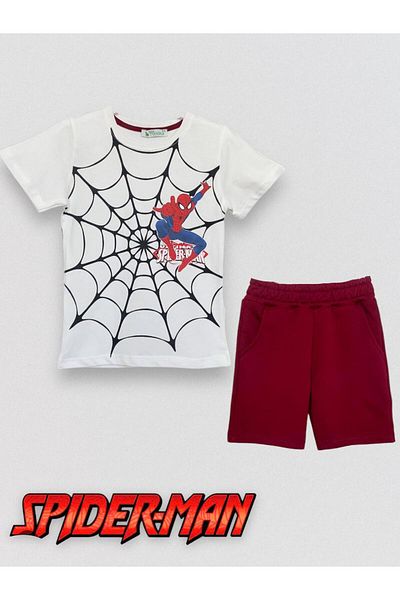 LİTTLE TORTOİSE Boy's Spiderman Printed Summer Crew Neck Shorts Suit