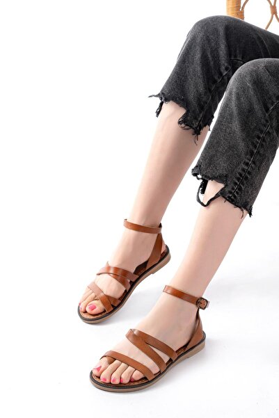 Aymood 205-209 Γυναικεία σανδάλια με αγκράφα από γνήσιο δέρμα Tan