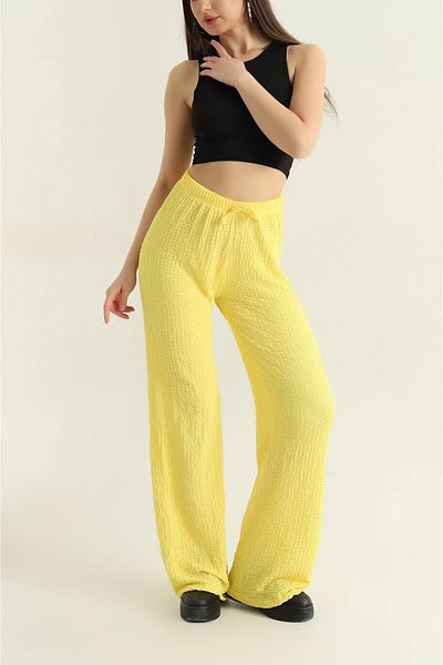 BEYAZTOPTAN 100% Stylish Women's Seersucker Palazzo Pants with Pockets