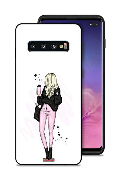 Tolwak غطاء حماية لهاتف Samsung Galaxy S10 Plus، فتاة تحمل فن فنجان القهوة