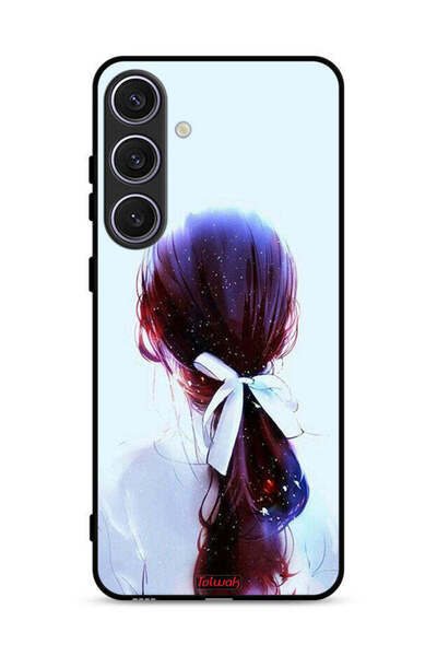 Tolwak غطاء حماية لهاتف سامسونج جالاكسي S25 بتصميم ربطة شعر مع رباط شعر وفن فتاة