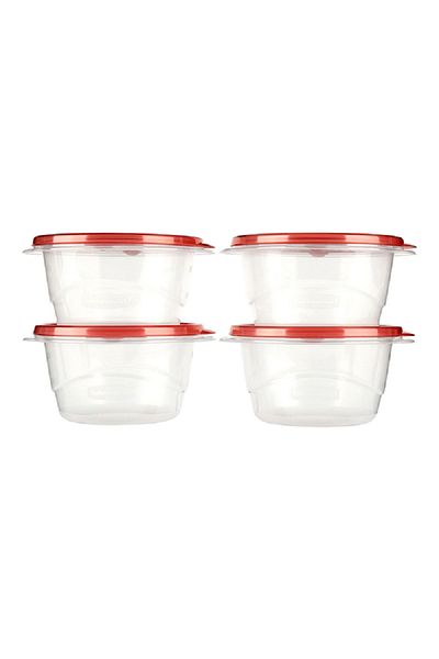RUBBERMAID 4-Piece Dishwasher Safe Stackable Plastic Food Storage Container Set Red and Clear 26oz