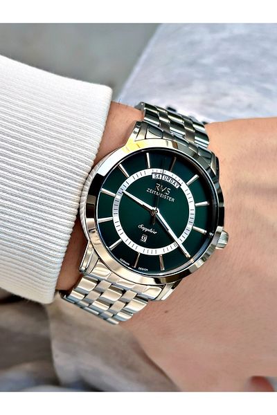 Romanson Function 24 Months Guarantee Silver-Green Color Sapphire Glass Steel Case Men Wristwatch 1631.04Mr