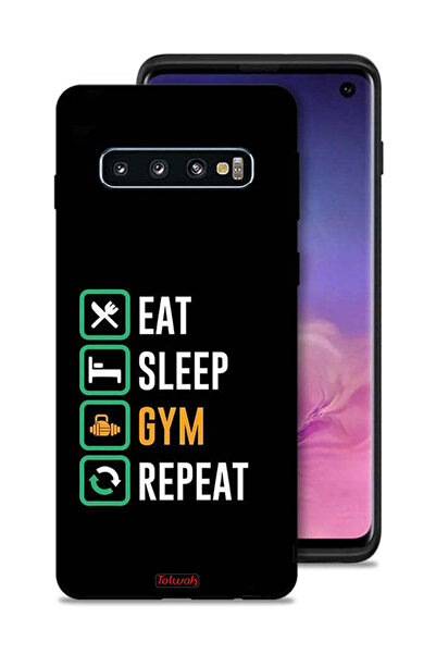 Tolwak غطاء حماية لهاتف Samsung Galaxy S10، Eat Sleep Gym Repeat