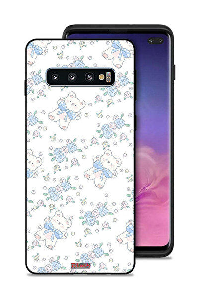 Tolwak غطاء حماية لهاتف سامسونج جالكسي S10 بلس مع دب تيدي لطيف وأيقونة زهور