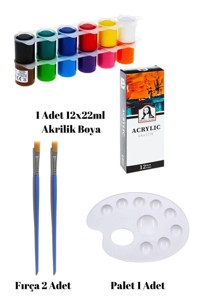 Südor Monalisa 12x21ml 12 Adet Akrilik Boya, 2 Adet Fırça, 1 Adet Küçük Palet...