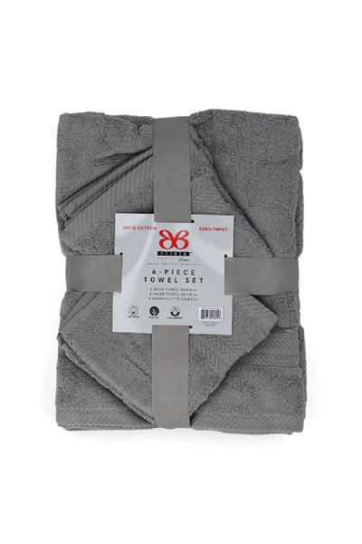 Bibb Home 6-Piece Zero Twist Super Soft Ultra Absorbent Towel Set Alloy TOWEL