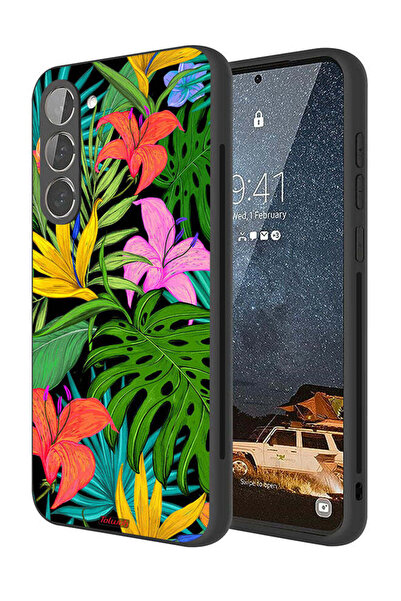 Tolwak غطاء حماية لهاتف سامسونج جالاكسي إس 23 بلس 5G بنقشة زهور استوائية وأور...