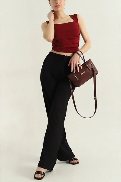 BEYAZTOPTAN 100% Stylish Women's Seersucker Palazzo Pants with Pockets