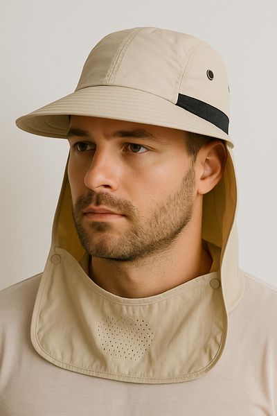 CosmoOutlet Men's Cream Colored Uv and Neck Protection Outdoor and Camping Hat
