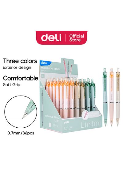 Deli EU747 Mechanical Pencil 0.7mm Assorted Colors 36pcs-ideal for sketching & daily writing