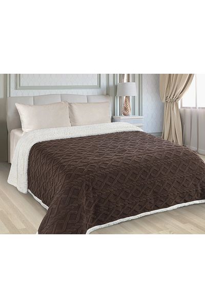 Fabienne Jacquard Sherpa Blanket Super King 220x240cm Reversible Warm Blanket Dark Brown