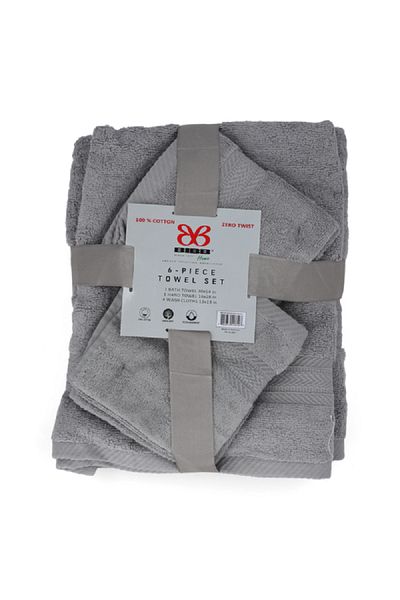 Bibb Home 6-Piece Zero Twist Super Soft Ultra Absorbent Towel Set Grey TOWEL