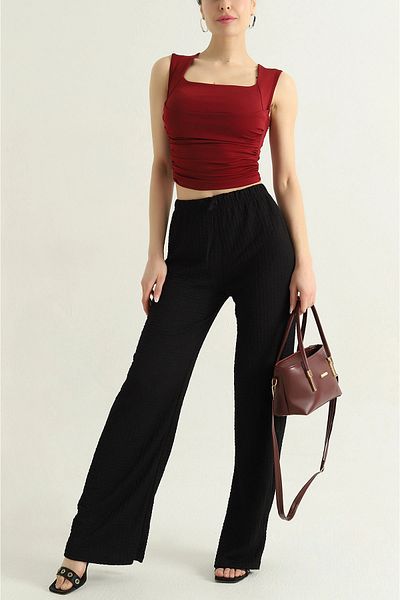 BEYAZTOPTAN 100% Stylish Women's Seersucker Palazzo Pants with Pockets