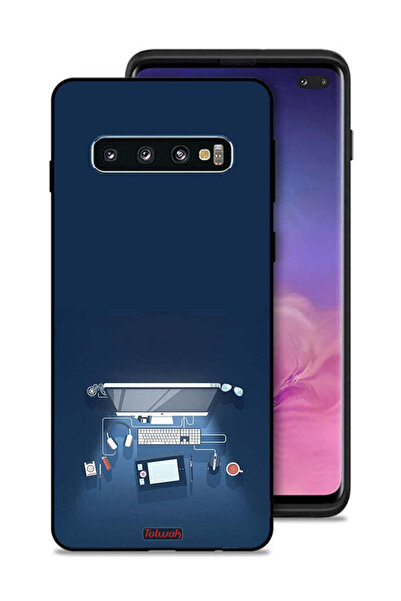 Tolwak غطاء حماية لجهاز سامسونج جالكسي S10 بلس بتصميم فني على مكتب الكمبيوتر