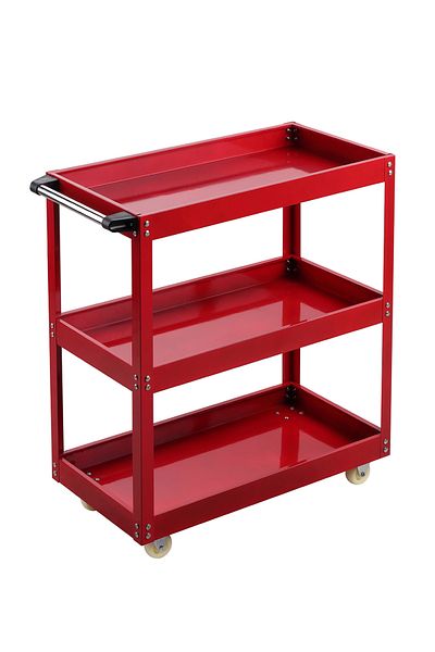Lawazim 3-Tier Tool Cart - Red Metal Storage Organizer with Wheels for Garage and Workshop