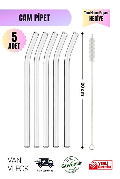 VAN VLECK 5-Piece Glass Pipette - 1St Quality, Durable and Healthy Straw, Washable (with Cleaning Brush Gift)