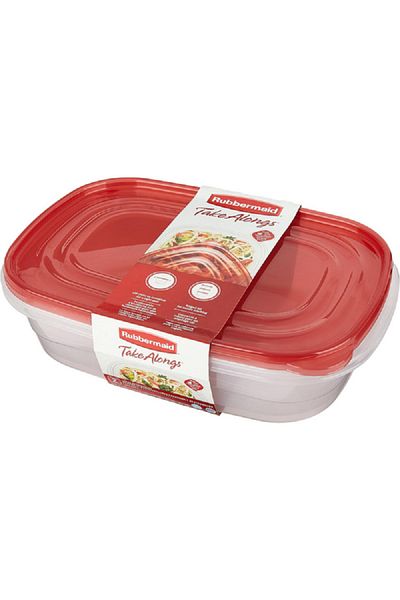 RUBBERMAID 2-Piece Dishwasher Safe Stackable Plastic Food Storage Container Set Red and Clear 4quarts