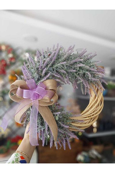 lolipophobi Lavender Themed Bamboo Door Ornament, Wreath, Decor, Gift, Artificial Flower