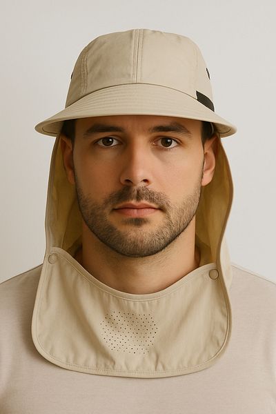 CosmoOutlet Men's Cream Colored Uv and Neck Protection Outdoor and Camping Hat