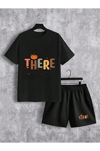 ELNOYA Unisex Βαμβακερό Μαύρο Σετ με στάμπα "There" και λαιμόκοψη ποδηλάτου, ...