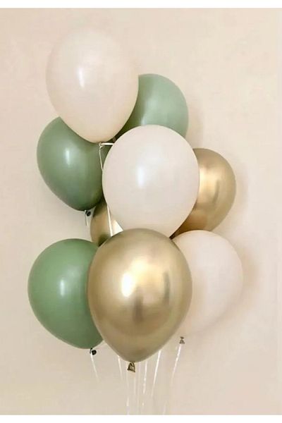 tedaks 10 Pieces 12 Inch Chrome Gold Mildew Green and White Mixed Balloon