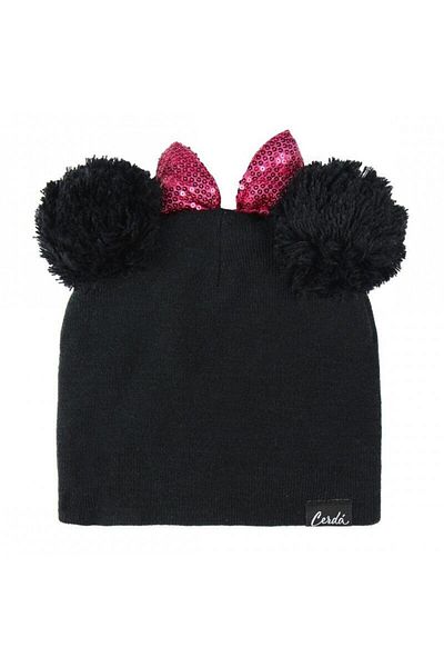 Cerda Minnie Mouse Beanie with Bow – Black