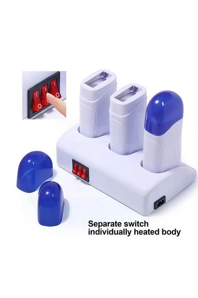Viva Professional Wax Warmer Cartridge Set with Charging Base, 3 Roll-On Applicators, Blue and White