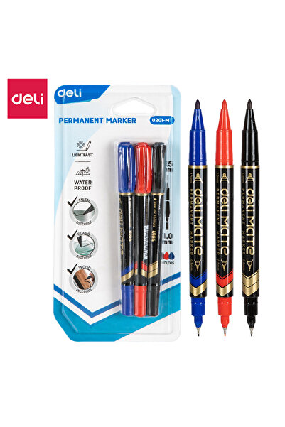 Deli EU201-MT Dual Tip Permanent Marker 0.5/1.0mm ASST. 3pcs/box – ideal for labeling & crafts