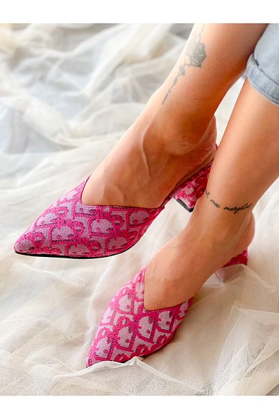 BERFONA Oasi̇s Fuchia Linen 5 cm Heel Slippers