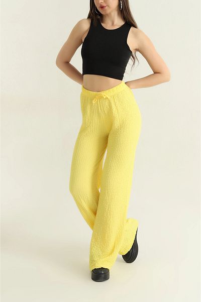 BEYAZTOPTAN 100% Stylish Women's Seersucker Palazzo Pants with Pockets