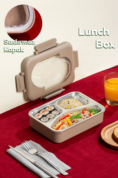 Porsima Stainless Steel 3 Compartment Vacuum Food Thermos Lunch Box Portable Lunch Box Lunch Box