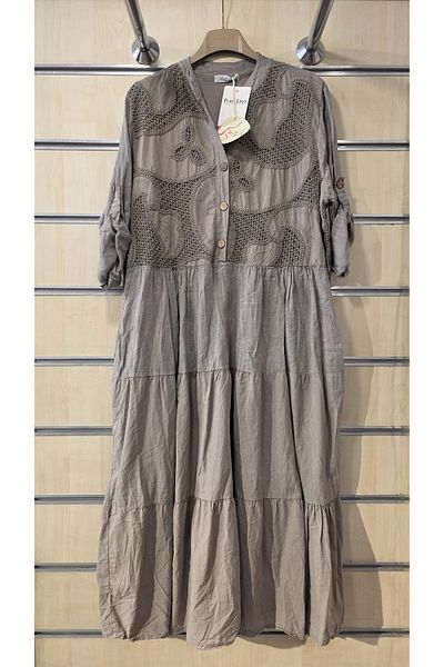 Park Moda Ιταλικό λινό φόρεμα με διχτυωτή λεπτομέρεια