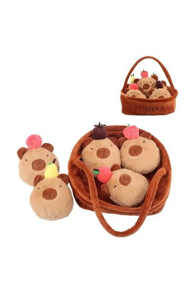 victiny Capibara plush toys with basket VICTINY® collection of 5 charming capybara balls + 1 basket