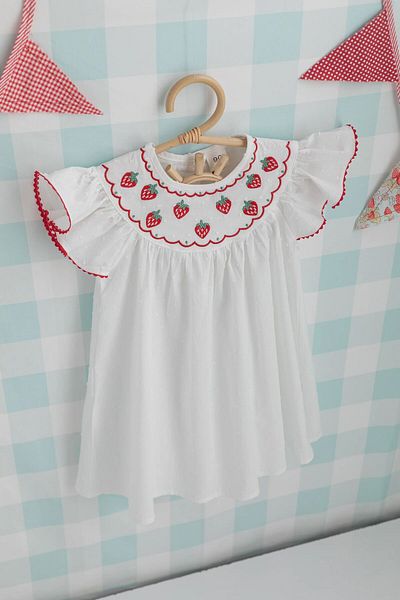 chipiques Strawberry Embroidered Nopeli White Children's Dress