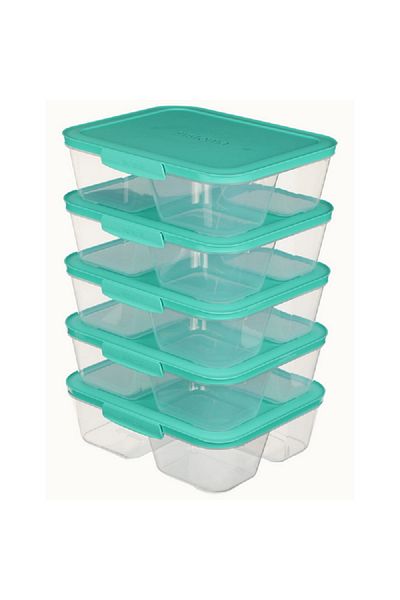 Sistema 5-Piece Freezer Safe BPA-Free Meal Prep Food Storage Container Set Clear and Minty Teal