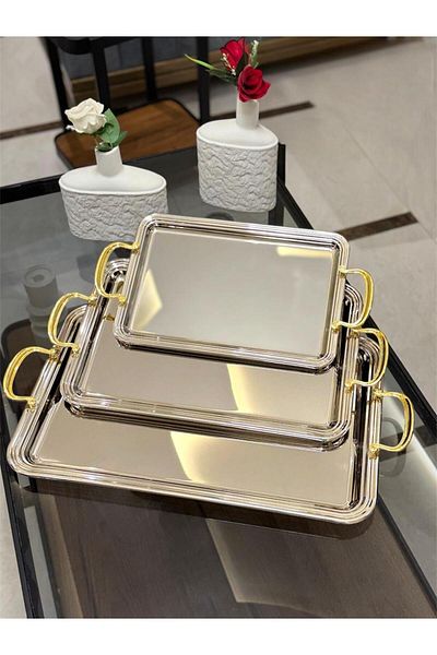 aljahwari 3-piece serving tray set, two-tone nickel