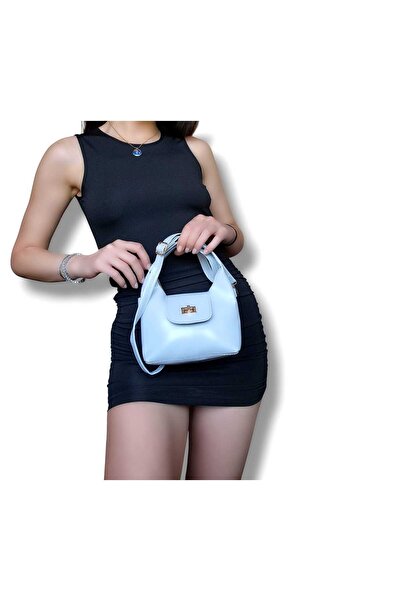 EZZY BLİSS Geantă de mână și geantă de umăr cu detaliu de blocare, din piele lacuită albastră pentru femei - ALBASTRU