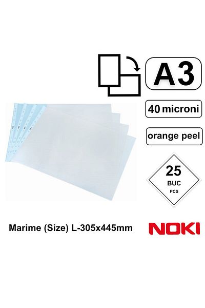 Noki Set of 25 A3 Landscape protective films with top opening, 40 microns, Noki, orange peel surface