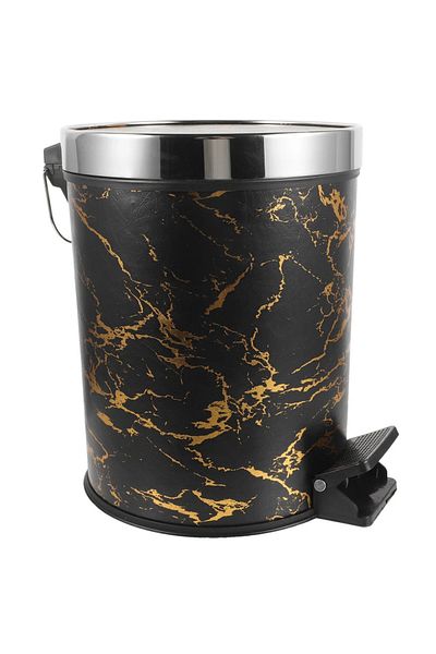 LYOBEST Round trash can with pedal, capacity 15L, Black Gold marbled, for bathroom, kitchen, office