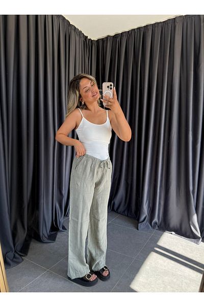 BÜŞRA PERKER Water Green 100% Linen Trousers