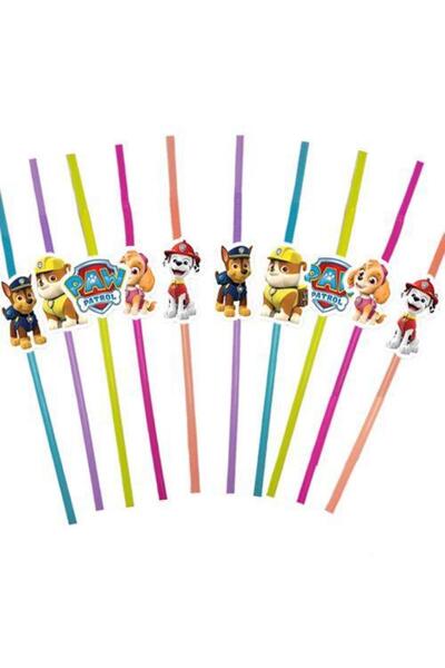 DODOMAR Pipet lisanlı Paw Patrol Temalı 10 lu Artistik Körüklü Pipet Doğum Günü Masa Dekarasyonu