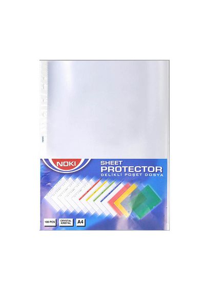 Noki Set of 100 A4 protective films with top opening, 45 microns, Noki, crystal surface, perforated