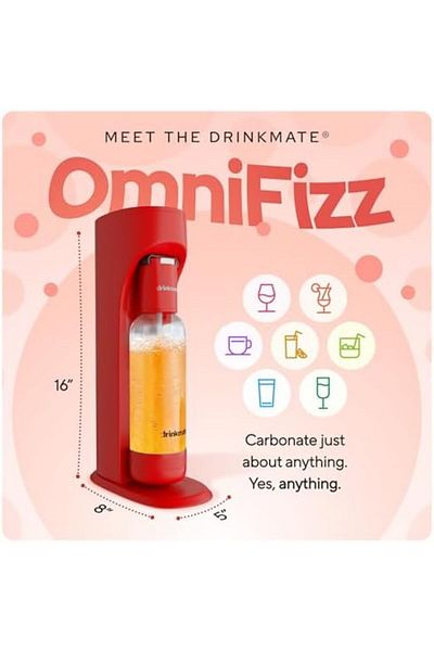 Drinkmate ماكينة صنع المياه الغازية والمياه الغازية من أومنيفز، تُكربن أي مشروب، حزمة خاصة - تتضمن 6 قطع