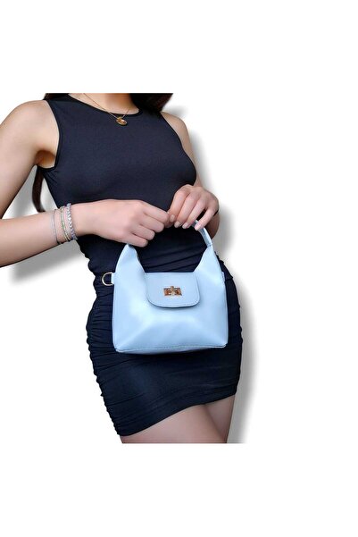 EZZY BLİSS Жіноча синя шкіряна сумка невеликого розміру з застібкою, ручками та ременем через плече - СИНЯ