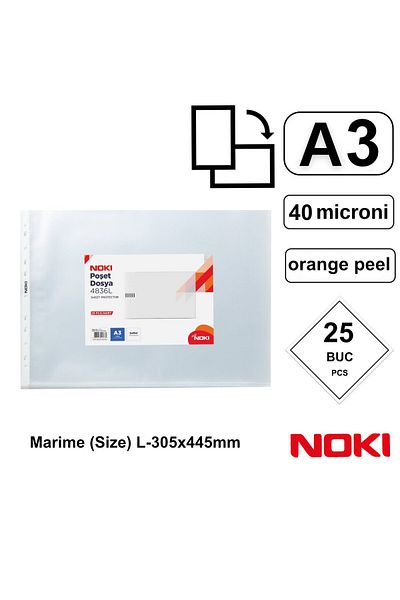 Noki Set of 25 A3 Landscape protective films with top opening, 40 microns, Noki, orange peel surface
