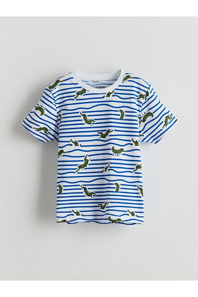 LC Waikiki White Dinosaur Printed Boys' Shorts Pajama Set
