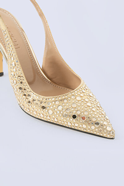 Tacchi Lucente Trop Detaylı Altın Abiye Ayakkabı